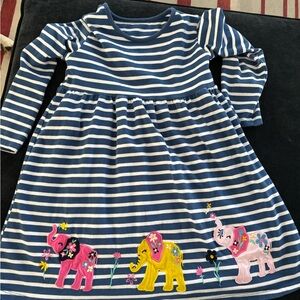 Striped Blue and White Kids Dress with Elephant Appliques